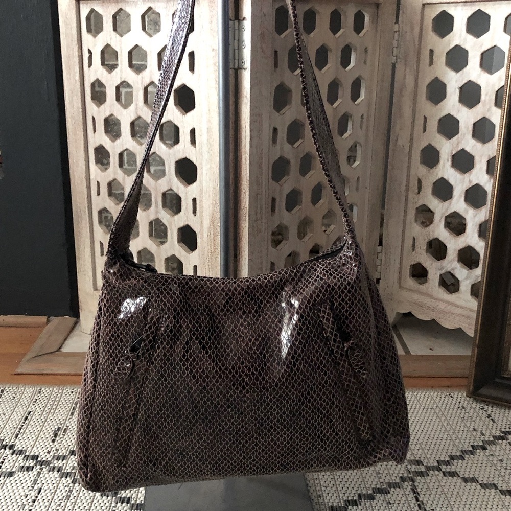 Ohh! Ashley Snake Print Leather Shoulder Bag Made in USA